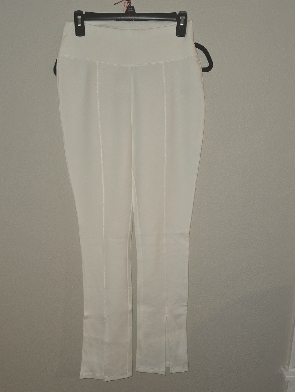 High-Rise White Straight-Leg Pants with Front Slits